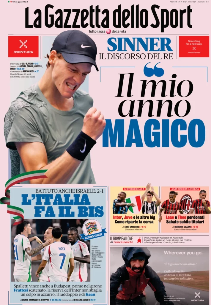 Le prime pagine dei principali quotidiani sportivi – 10 settembre 27 la gazzetta dello sport 051203640