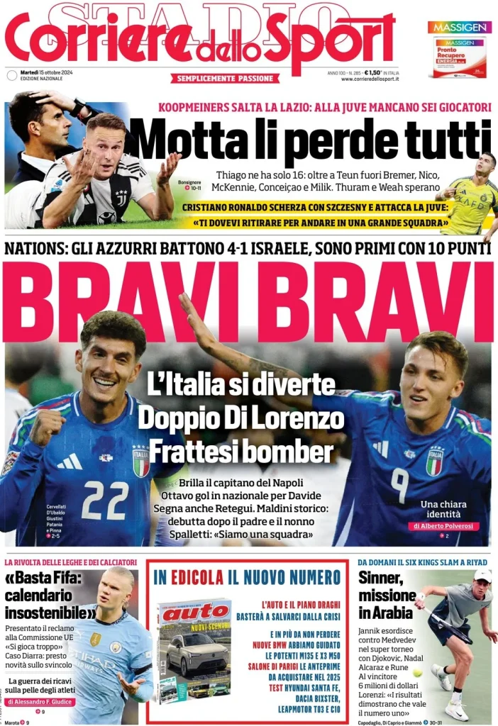 Le prime pagine dei principali quotidiani sportivi – 15 ottobre 28 corriere dello sport 021218634