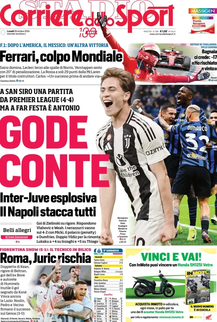 Le prime pagine dei principali quotidiani sportivi – 28 ottobre 28 corriere dello sport 063918110