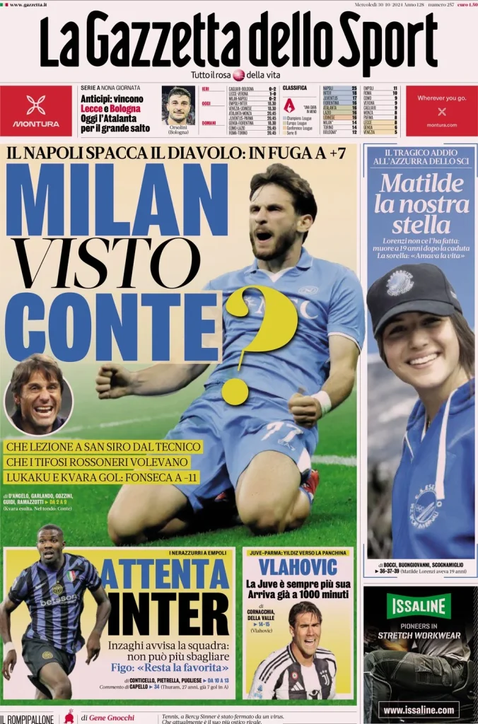 Le prime pagine dei principali quotidiani sportivi – 30 ottobre 27 la gazzetta dello sport 053915233