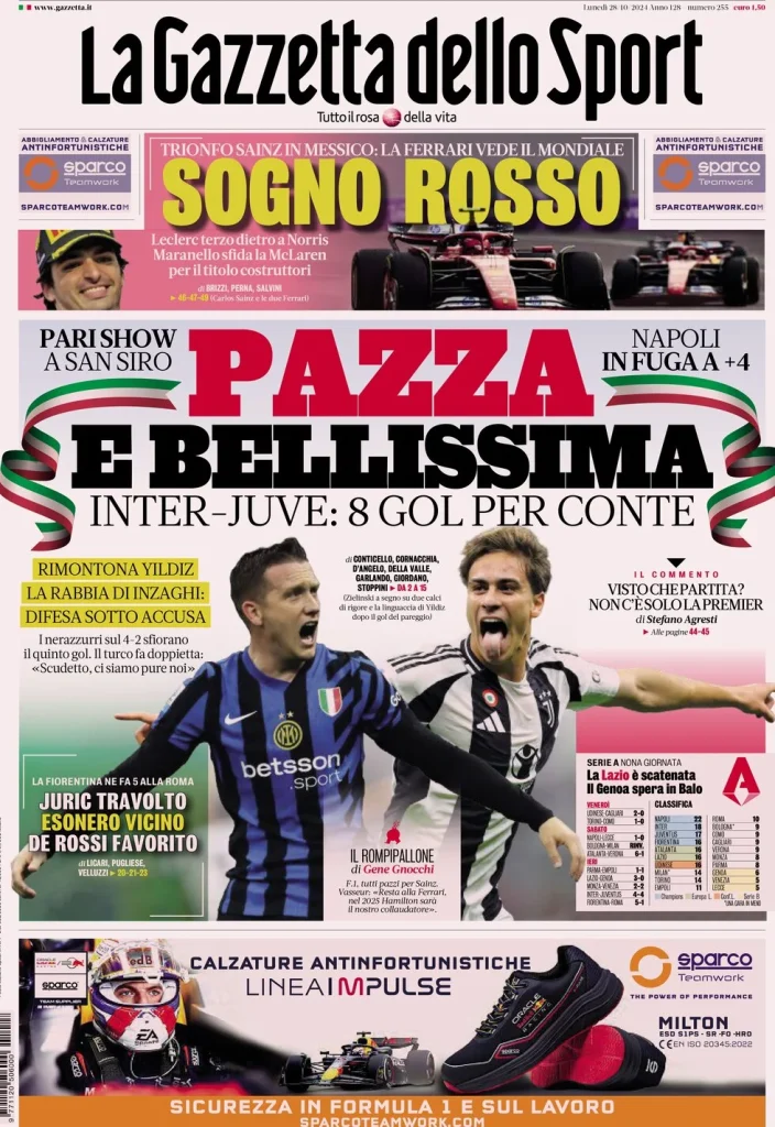 Le prime pagine dei principali quotidiani sportivi – 28 ottobre 27 la gazzetta dello sport 063843431