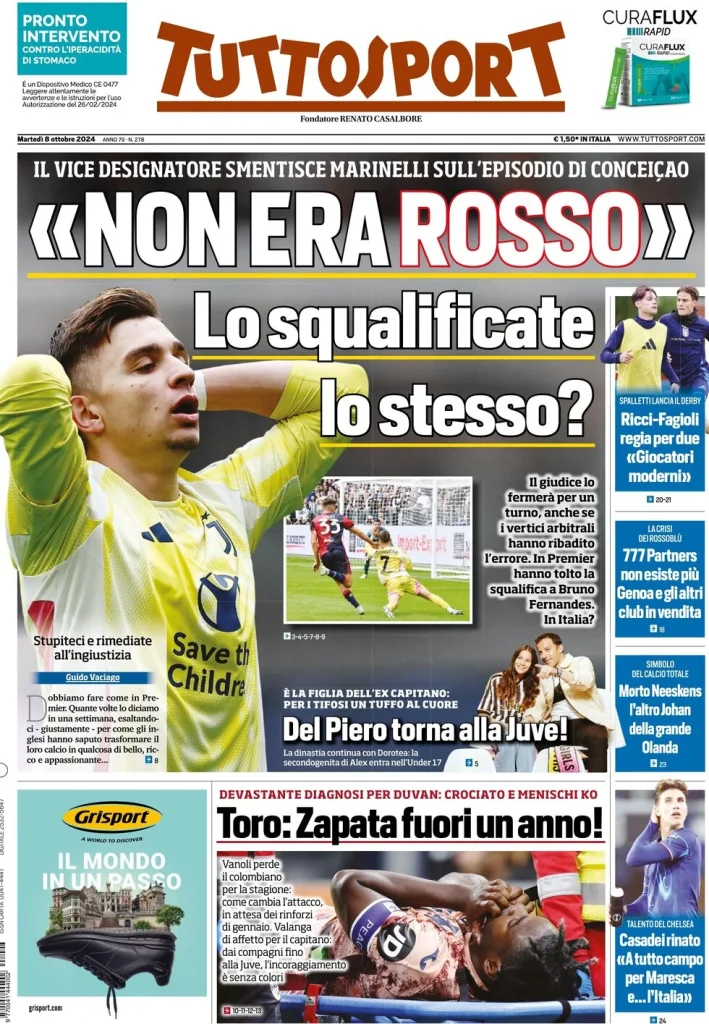 Le prime pagine dei principali quotidiani sportivi – 8 ottobre 29 tuttosport 021206748