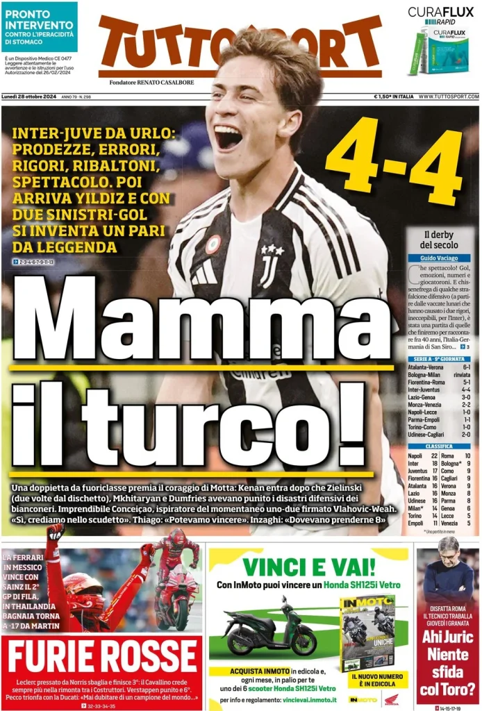 Le prime pagine dei principali quotidiani sportivi – 28 ottobre 29 tuttosport 021206966