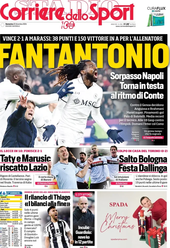 Le prime pagine dei principali quotidiani sportivi – 22 dicembre 28 corriere dello sport 063519517