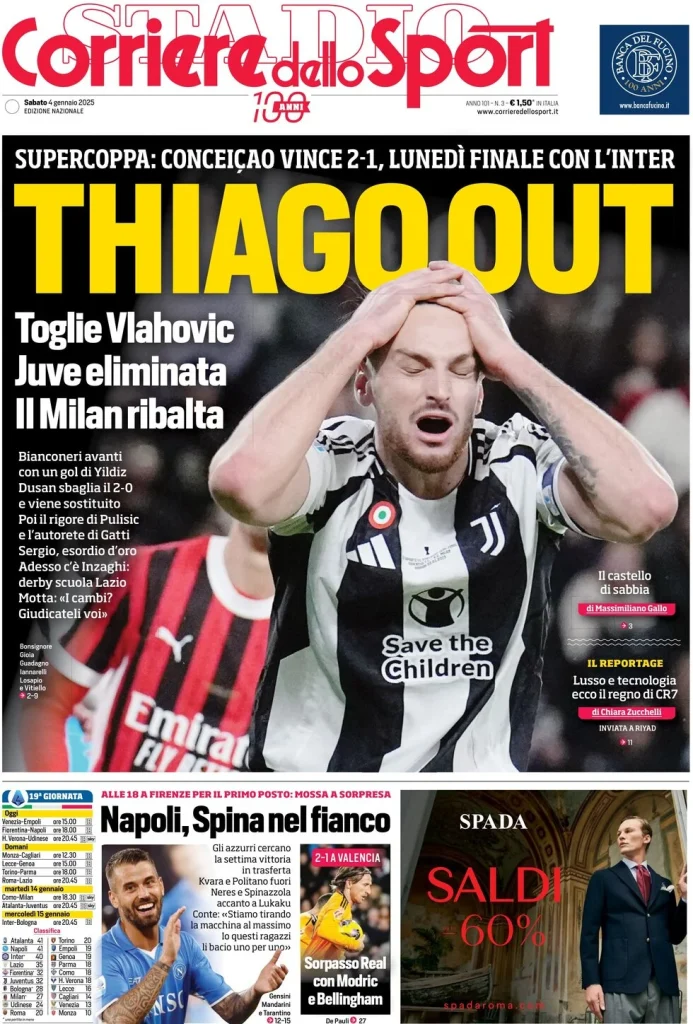 Le prime pagine dei principali quotidiani sportivi – 4 gennaio 28 corriere dello sport 030015750