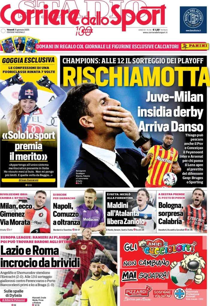 Le prime pagine dei principali quotidiani sportivi – 31 gennaio 28 corriere dello sport 052854797
