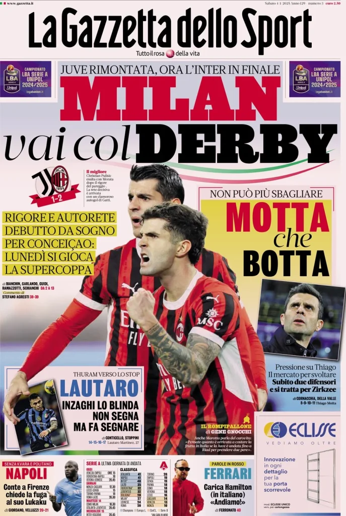 Le prime pagine dei principali quotidiani sportivi – 4 gennaio 27 la gazzetta dello sport 062255121