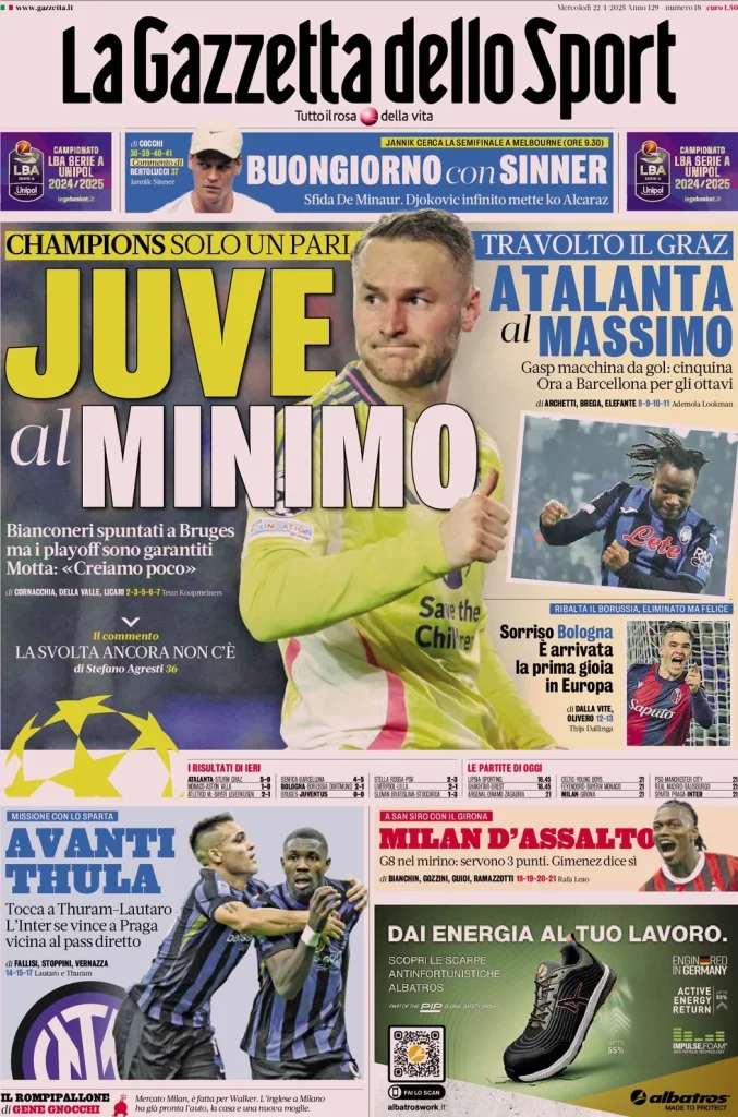 Le prime pagine dei principali quotidiani sportivi – 22 gennaio 27 la gazzetta dello sport 070045366