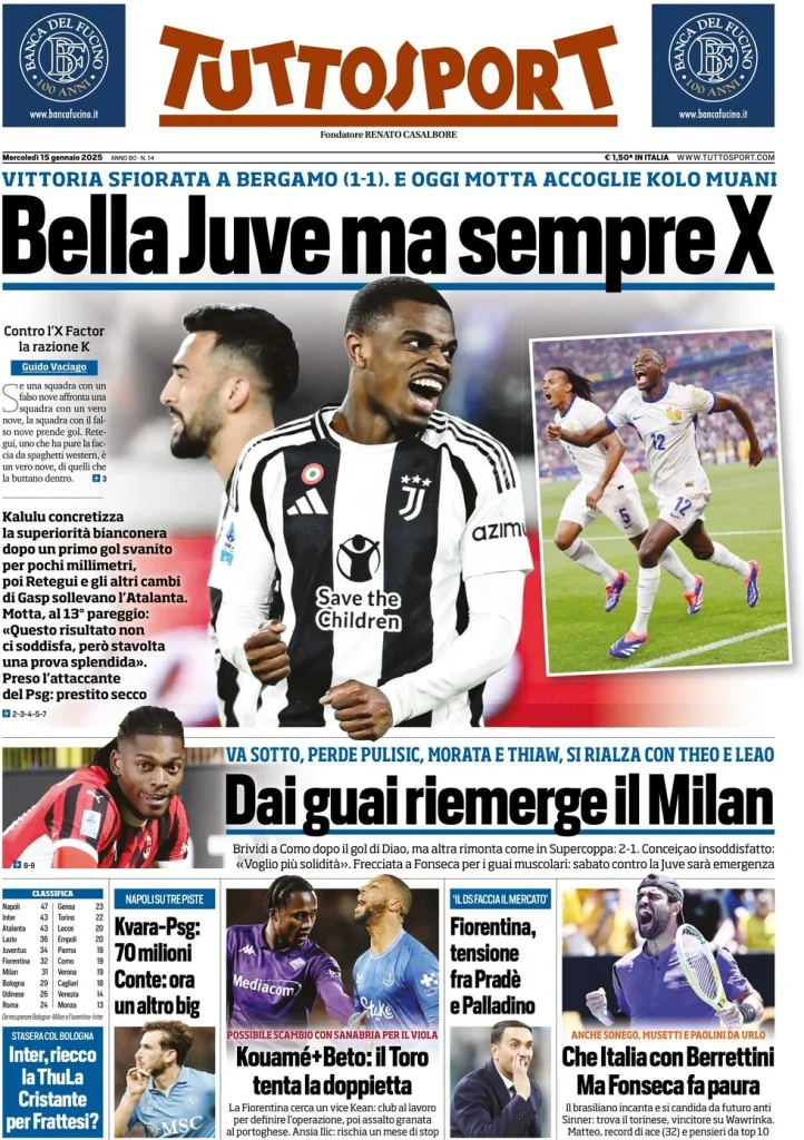 Le prime pagine dei principali quotidiani sportivi – 15 gennaio 29 tuttosport 020508573