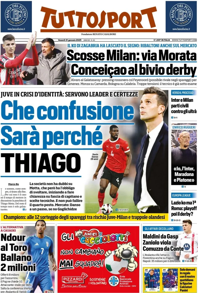 Le prime pagine dei principali quotidiani sportivi – 31 gennaio 29 tuttosport 021205623