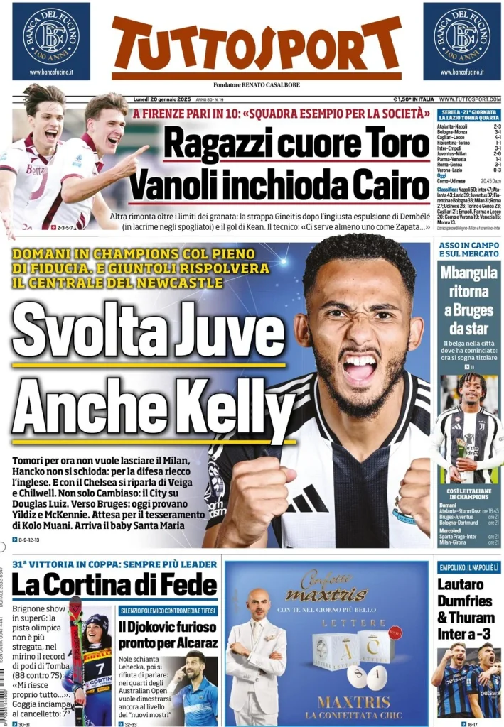 Le prime pagine dei principali quotidiani sportivi – 20 gennaio 29 tuttosport 021206310