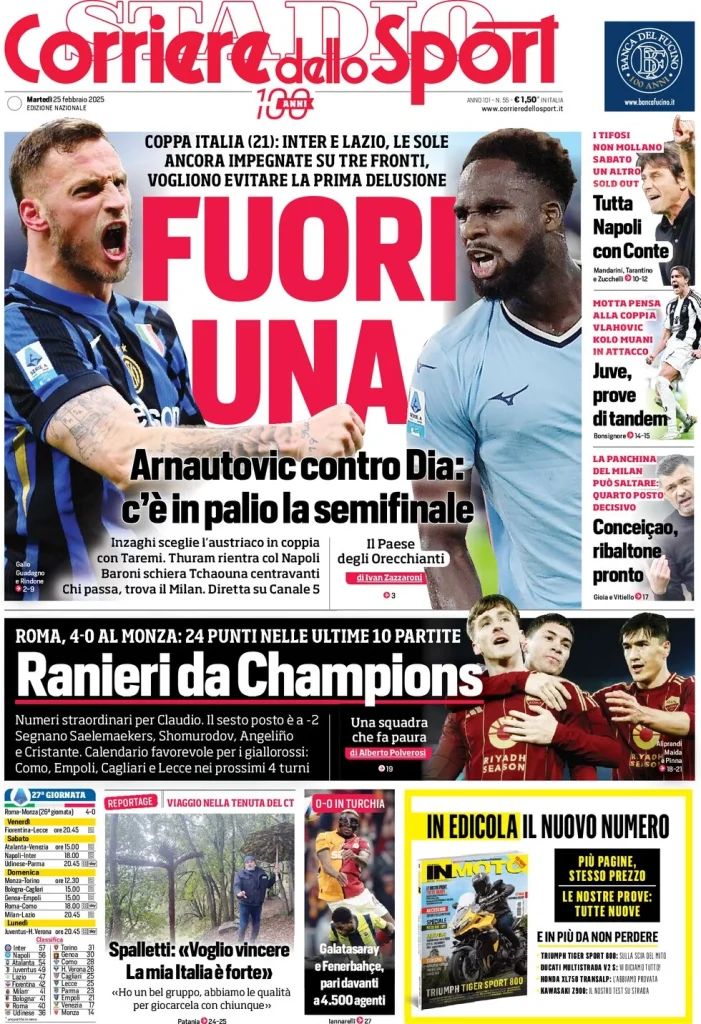 Le prime pagine dei principali quotidiani sportivi – 25 febbraio 28 corriere dello sport 054834520