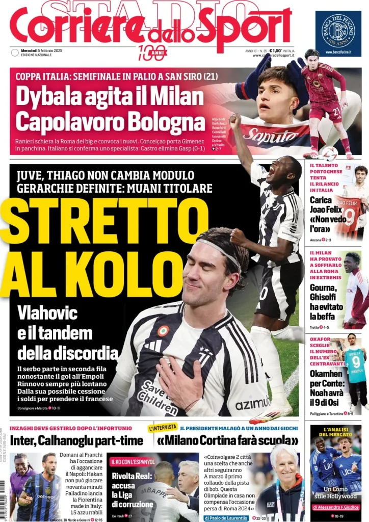 Le prime pagine dei principali quotidiani sportivi – 5 febbraio 28 corriere dello sport 060047018