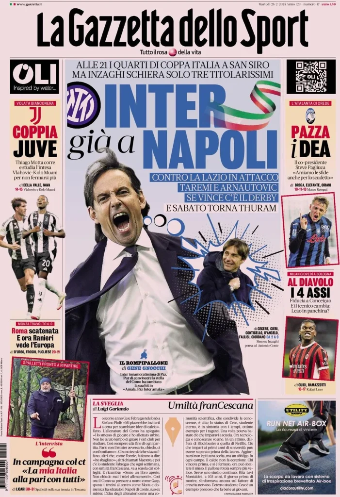 Le prime pagine dei principali quotidiani sportivi – 25 febbraio 27 la gazzetta dello sport 031512915