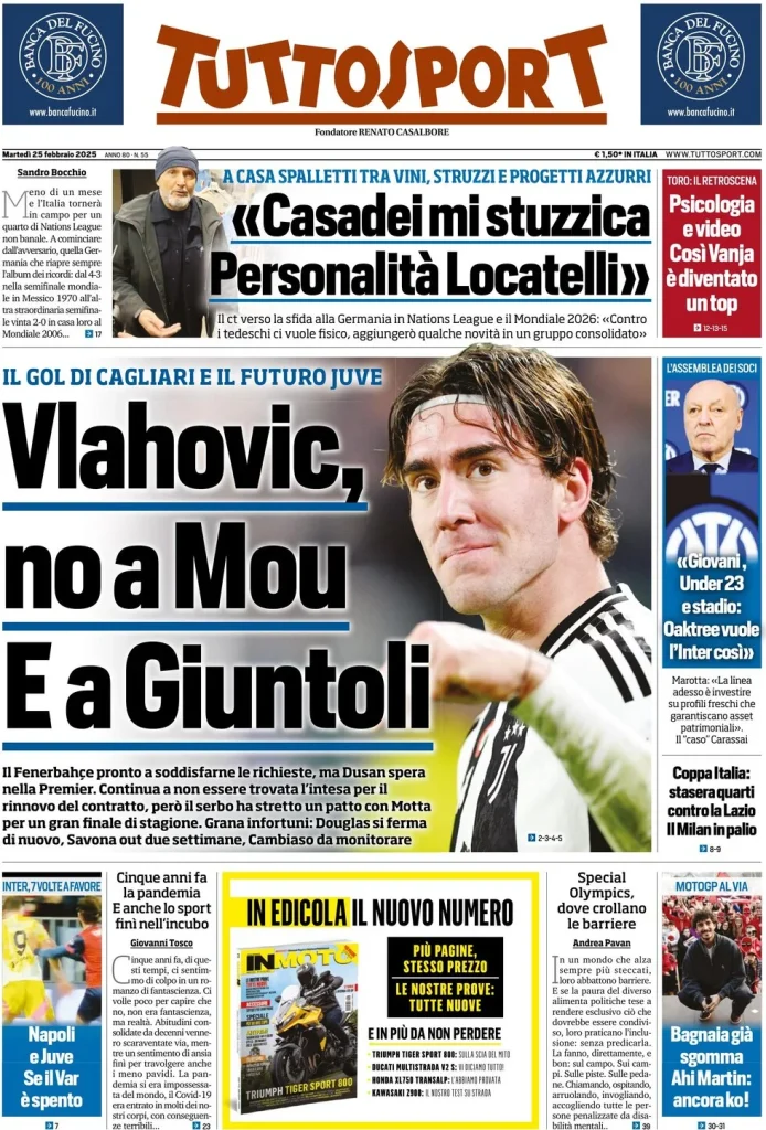 Le prime pagine dei principali quotidiani sportivi – 25 febbraio 29 tuttosport 021209165