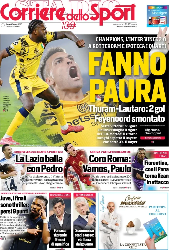 Le prime pagine dei principali quotidiani sportivi – 6 marzo 28 corriere dello sport 063809821