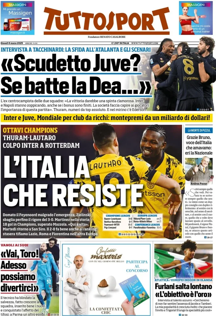 Le prime pagine dei principali quotidiani sportivi – 6 marzo 29 tuttosport 021207449