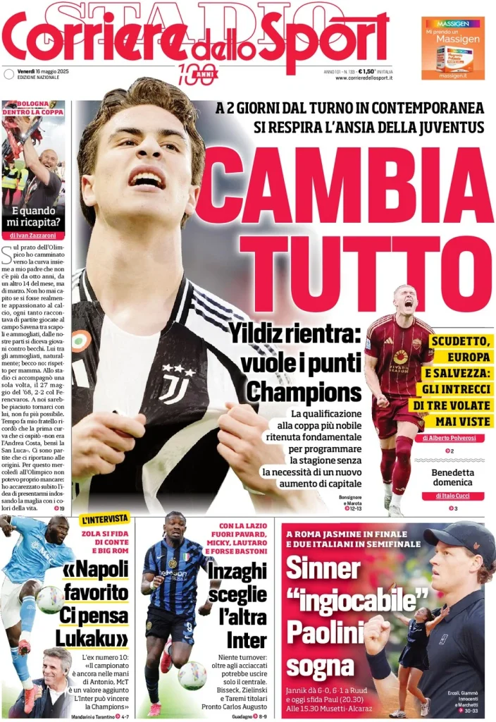 Rassegna stampa Cagliari: le prime pagine dei quotidiani sportivi - 16 maggio 2025 28 corriere dello sport 064842566