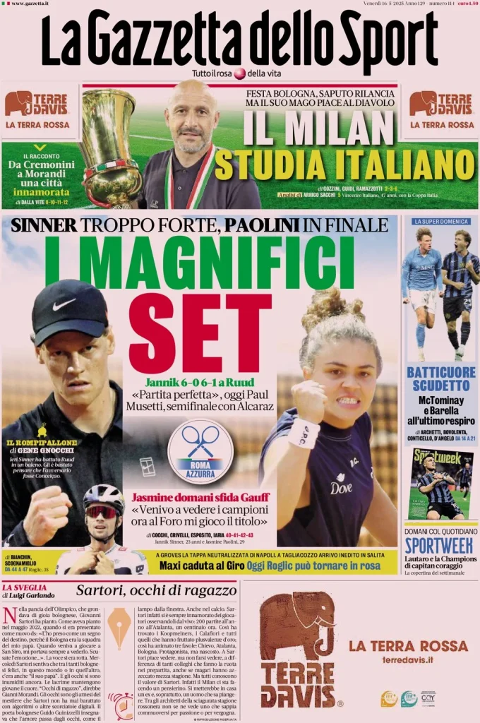Rassegna stampa Cagliari: le prime pagine dei quotidiani sportivi - 16 maggio 2025 27 la gazzetta dello sport 064828782