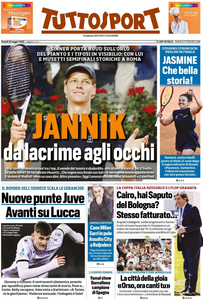 Rassegna stampa Cagliari: le prime pagine dei quotidiani sportivi - 16 maggio 2025 29 tuttosport 021204004
