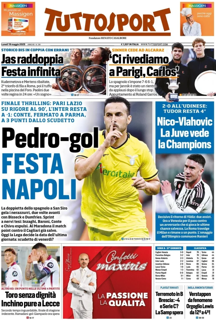 Rassegna stampa Cagliari: le prime pagine dei quotidiani sportivi - 19 maggio 2025 29 tuttosport 021204477