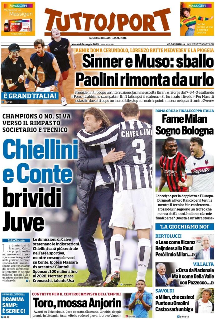 Rassegna stampa Cagliari: le prime pagine dei quotidiani sportivi - 14 maggio 2025 29 tuttosport 021204716