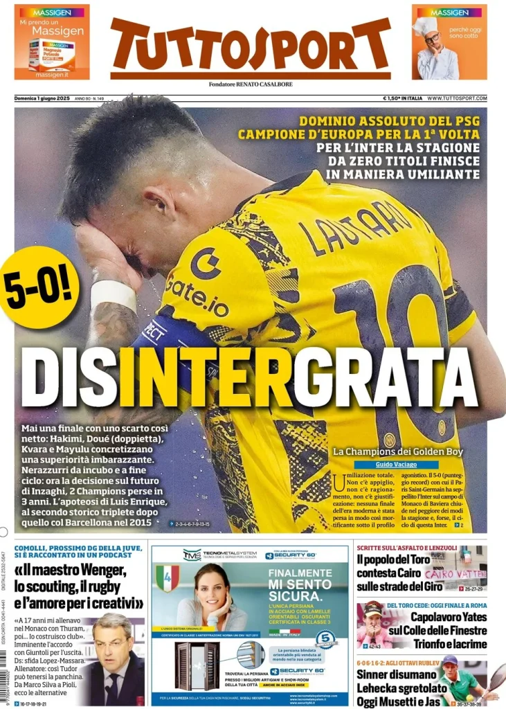 Rassegna stampa Cagliari: prime pagine quotidiani sportivi - 1 giugno 2025 29 tuttosport 021205229