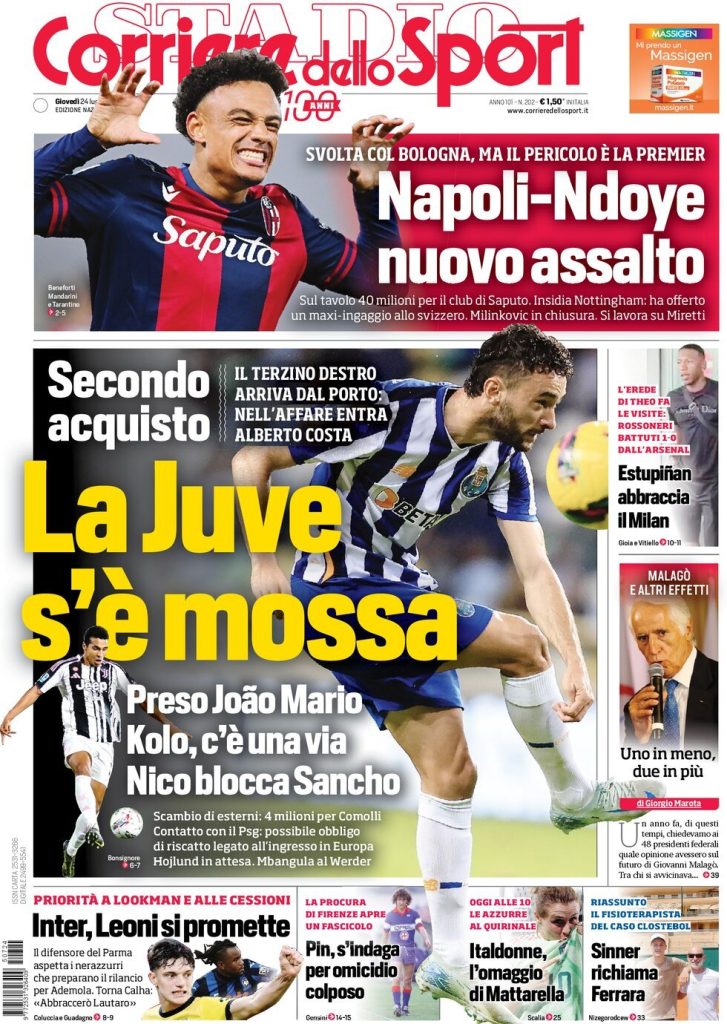 Rassegna stampa Cagliari: prime pagine quotidiani sportivi - 24 luglio 2025 28 corriere dello sport 070809339