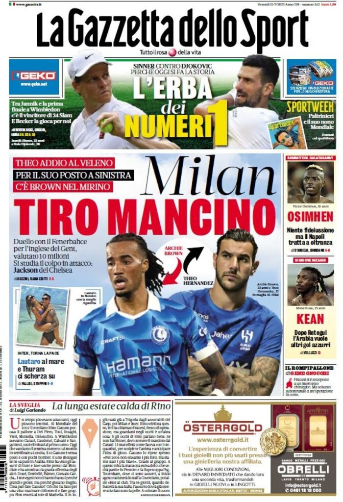 Rassegna stampa Cagliari: prime pagine quotidiani sportivi - 11 luglio 2025 29 la gazzetta dello sport 013013018