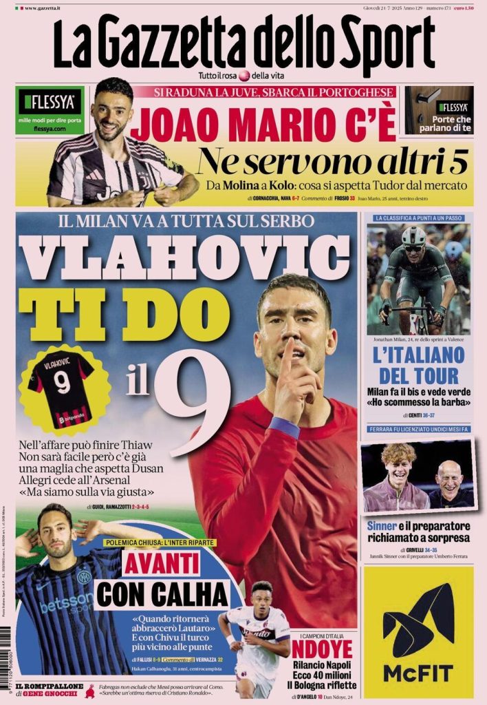 Rassegna stampa Cagliari: prime pagine quotidiani sportivi - 24 luglio 2025 29 la gazzetta dello sport 070535416