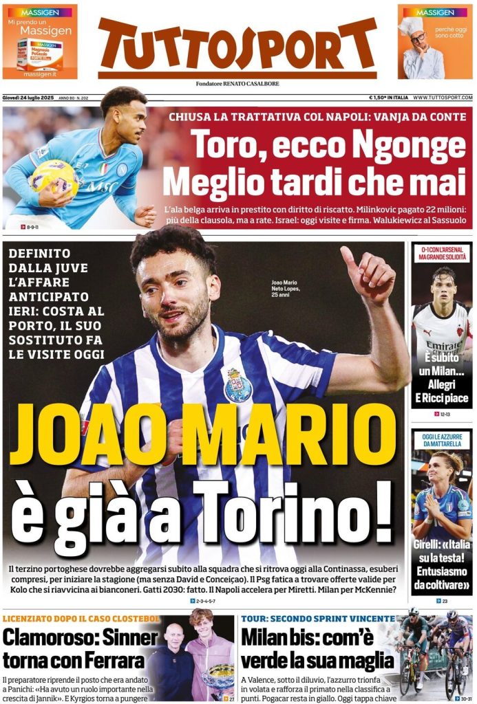 Rassegna stampa Cagliari: prime pagine quotidiani sportivi - 24 luglio 2025 27 tuttosport 021203142