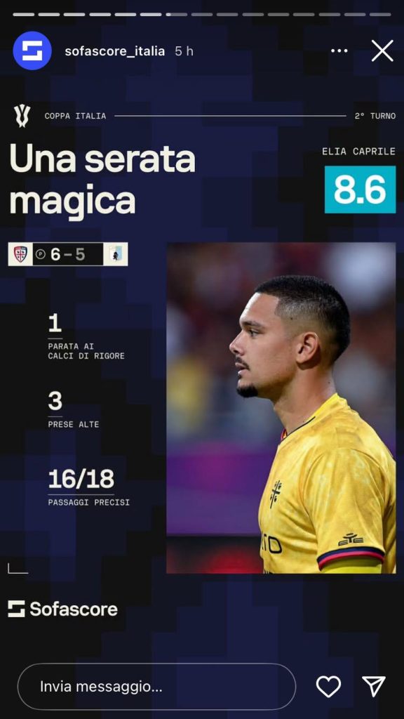 Cagliari Virtus Entella, è stata celebrata la gara disputata dal portiere Caprile. Il post - FOTO 27 WhatsApp Image 2025 08 17 at 16.16.22