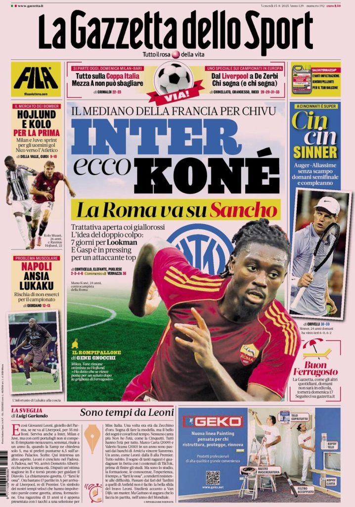Rassegna stampa Cagliari: prime pagine quotidiani sportivi - 17 agosto 2025 29 la gazzetta dello sport 020020638