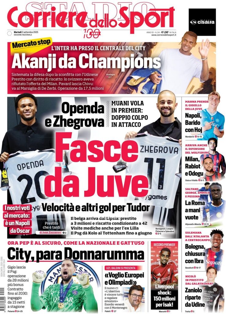 Rassegna stampa Cagliari: prime pagine quotidiani sportivi - 2 settembre 2025 28 corriere dello sport 021210536