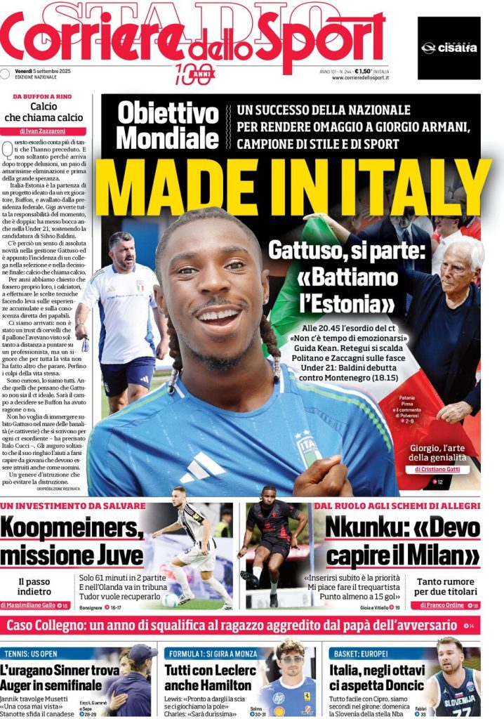 Rassegna stampa Cagliari: prime pagine quotidiani sportivi - 5 settembre 2025 28 corriere dello sport 063854505