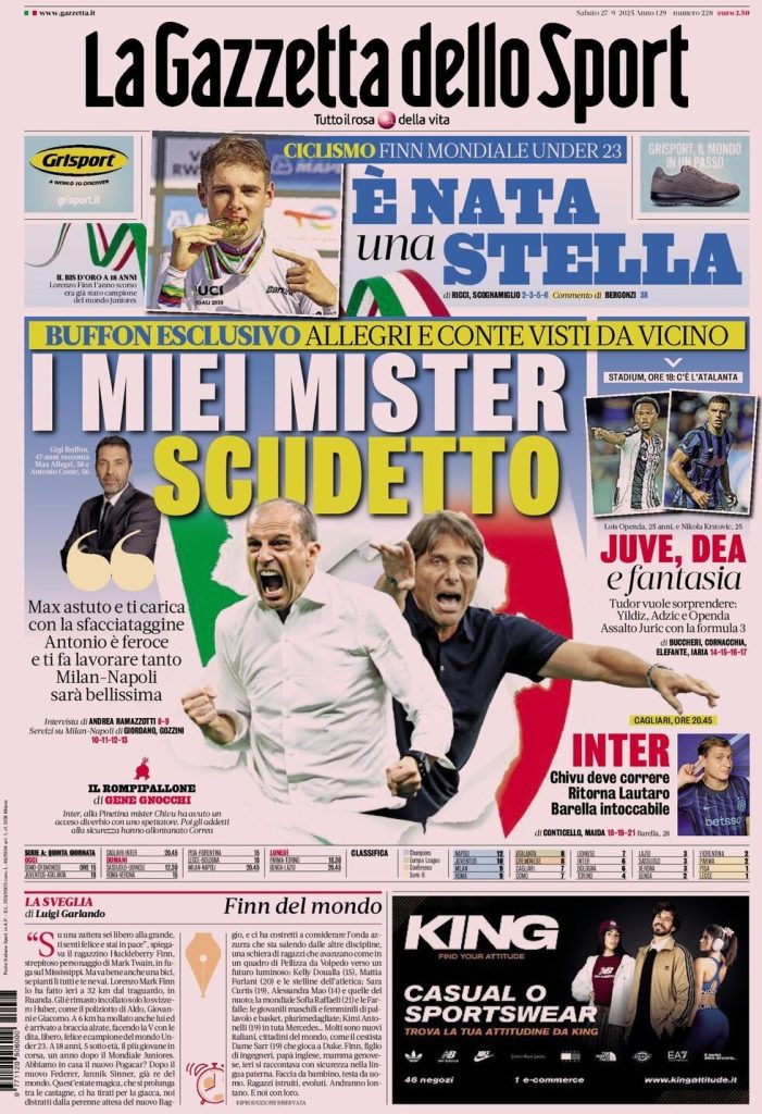 Rassegna stampa Cagliari: prime pagine quotidiani sportivi - 27 settembre 2025 29 la gazzetta dello sport 031512634