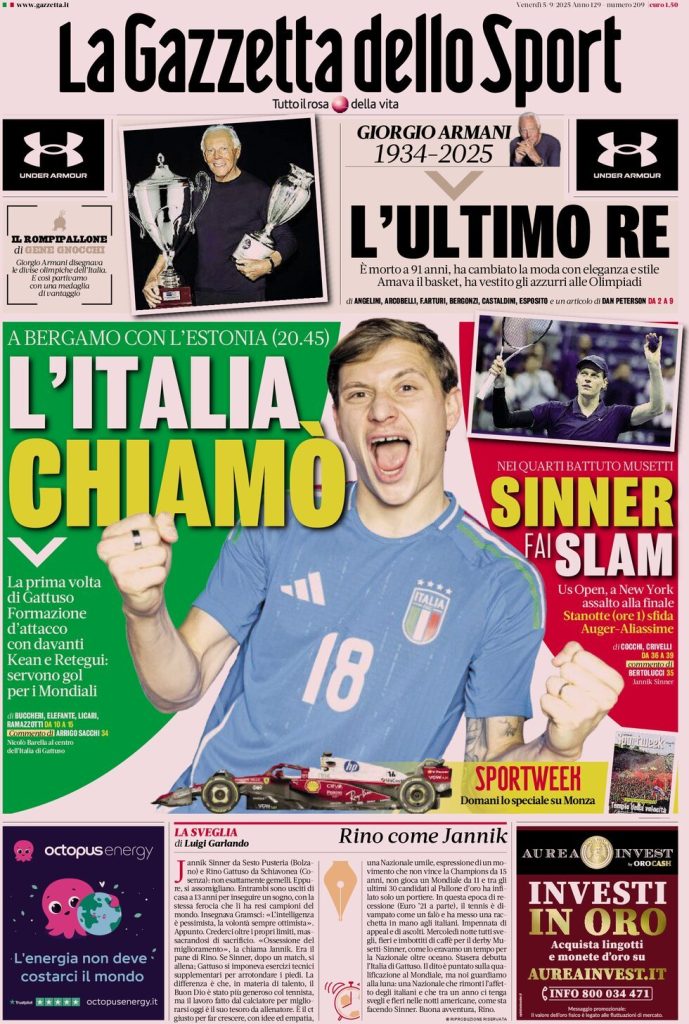 Rassegna stampa Cagliari: prime pagine quotidiani sportivi - 5 settembre 2025 29 la gazzetta dello sport 064029755