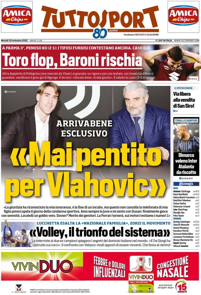 Rassegna stampa Cagliari: prime pagine quotidiani sportivi - 30 settembre 2025 27 tuttosport 02120331j