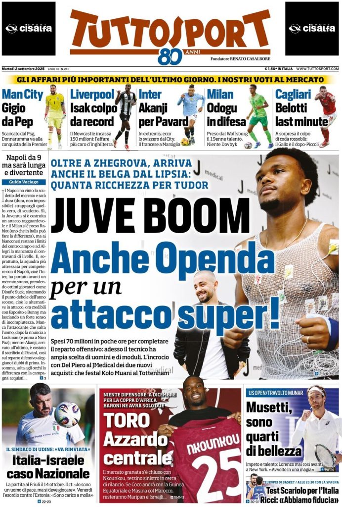 Rassegna stampa Cagliari: prime pagine quotidiani sportivi - 2 settembre 2025 27 tuttosport 021204247