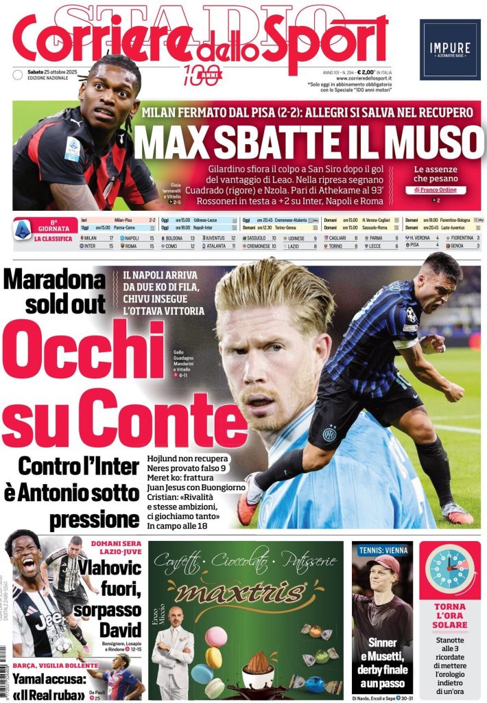 Rassegna stampa Cagliari: prime pagine quotidiani sportivi - 25 ottobre 2025 28 corriere dello sport 021208byg