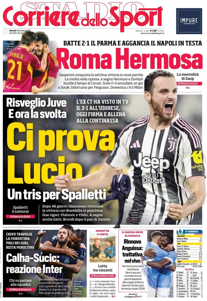 Le prime pagine dei principali quotidiani sportivi – 30 ottobre 28 corriere dello sport 0212096ru