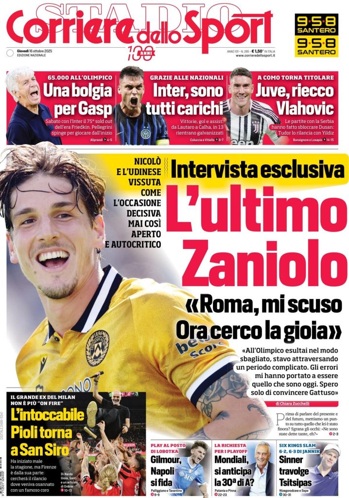 Rassegna stampa Cagliari: prime pagine quotidiani sportivi - 16 ottobre 2025 28 corriere dello sport 0212106ei