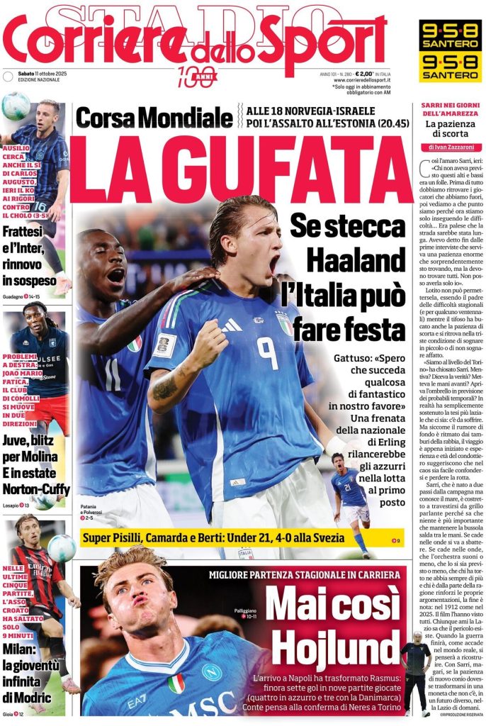 Rassegna stampa Cagliari: prime pagine quotidiani sportivi - 11 ottobre 2025 28 corriere dello sport 021210jmk