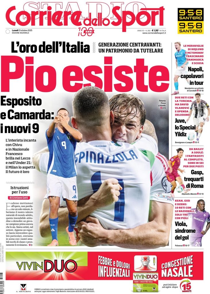 Rassegna stampa Cagliari: prime pagine quotidiani sportivi - 13 ottobre 2025 28 corriere dello sport 021210odg
