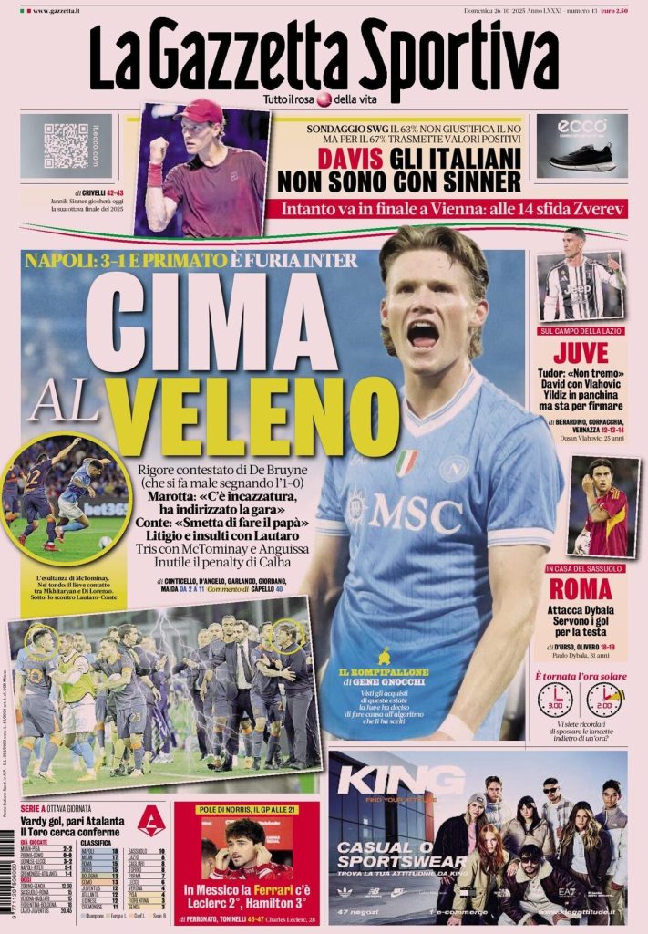 Rassegna stampa Cagliari: prime pagine quotidiani sportivi - 27 ottobre 2025 29 la gazzetta dello sport 020015h5c