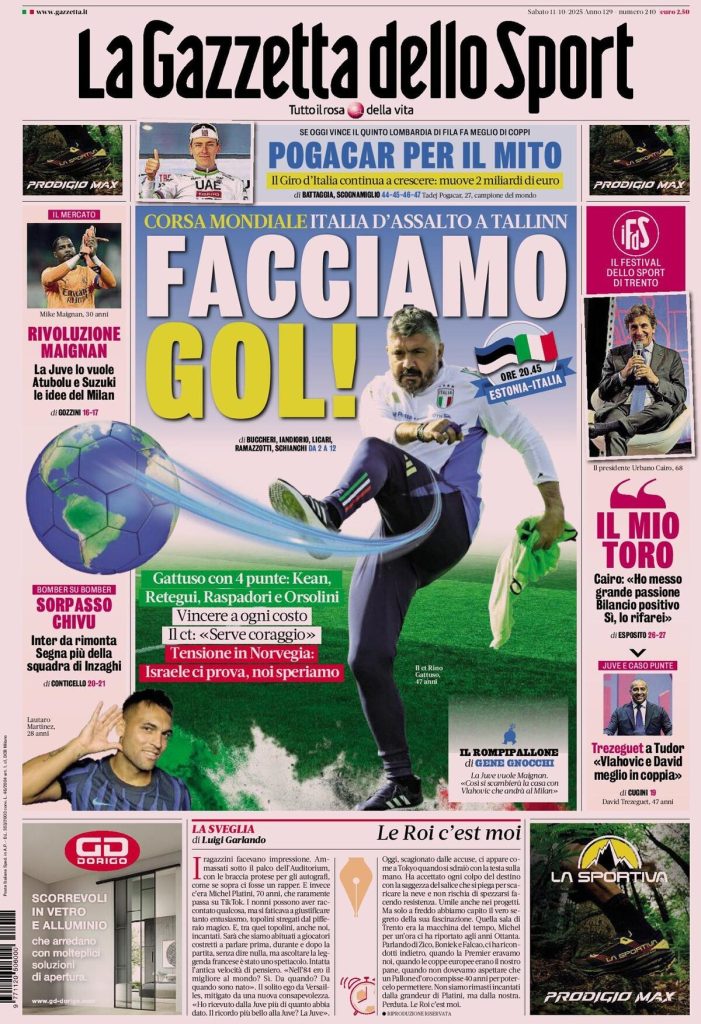 Rassegna stampa Cagliari: prime pagine quotidiani sportivi - 11 ottobre 2025 29 la gazzetta dello sport 031511uzx