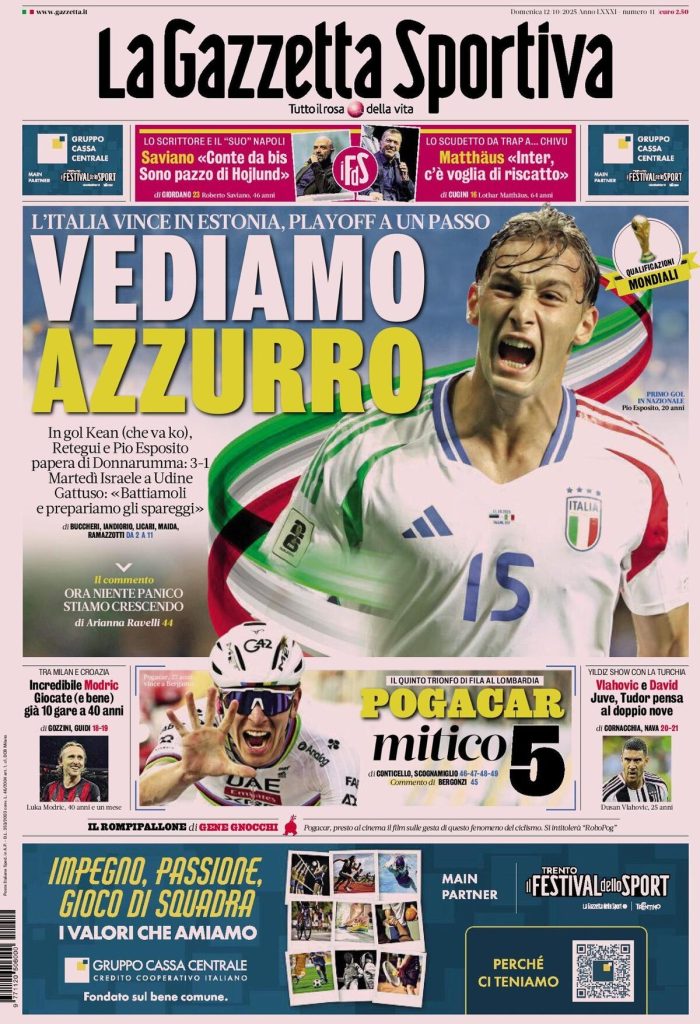 Rassegna stampa Cagliari: prime pagine quotidiani sportivi - 12 ottobre 2025 29 la gazzetta dello sport 031511xgu