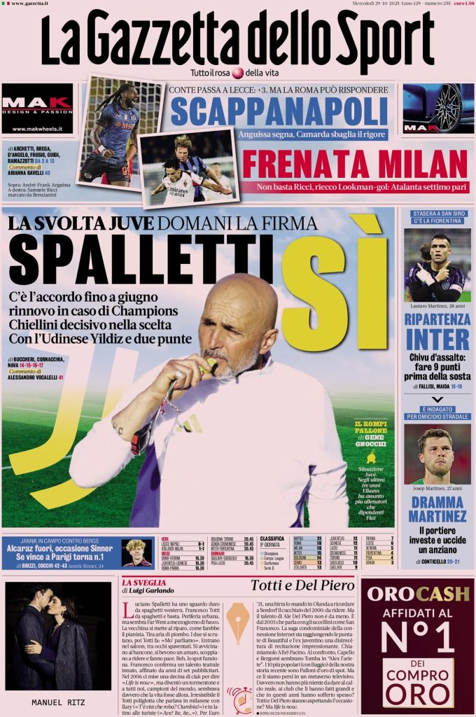 Rassegna stampa Cagliari: prime pagine quotidiani sportivi - 29 ottobre 2025 29 la gazzetta dello sport 062807bk1 1
