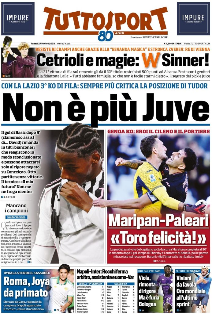 Rassegna stampa Cagliari: prime pagine quotidiani sportivi - 27 ottobre 2025 27 tuttosport 021203jrn