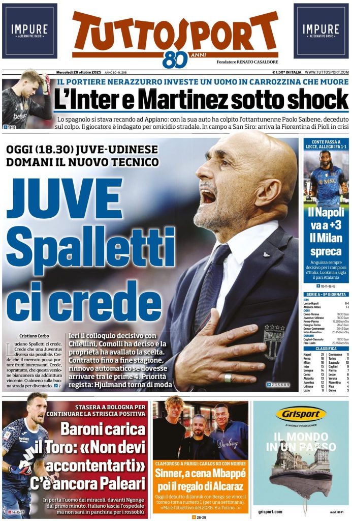 Rassegna stampa Cagliari: prime pagine quotidiani sportivi - 29 ottobre 2025 27 tuttosport 021204yc1 1